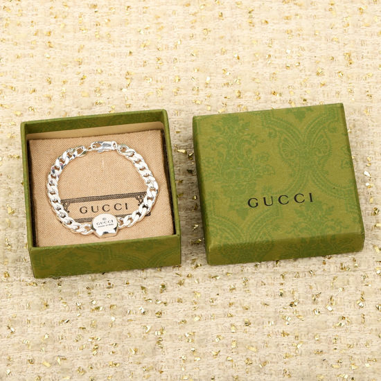 Gucci Engraved Thick Silver Bracelet