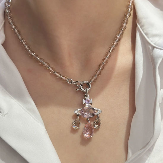 Vivienne Westhood Shiny Crystal Saturn Pendant Necklace