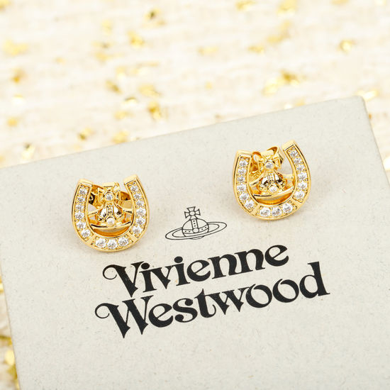 Vivienne Westhood Horseshoe Shaped Rhinestone Stud Earrings