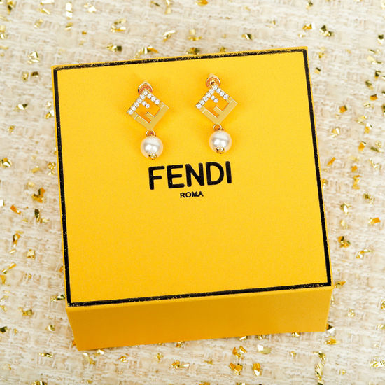 Fendi Half Diamond Pearl Stud Earrings