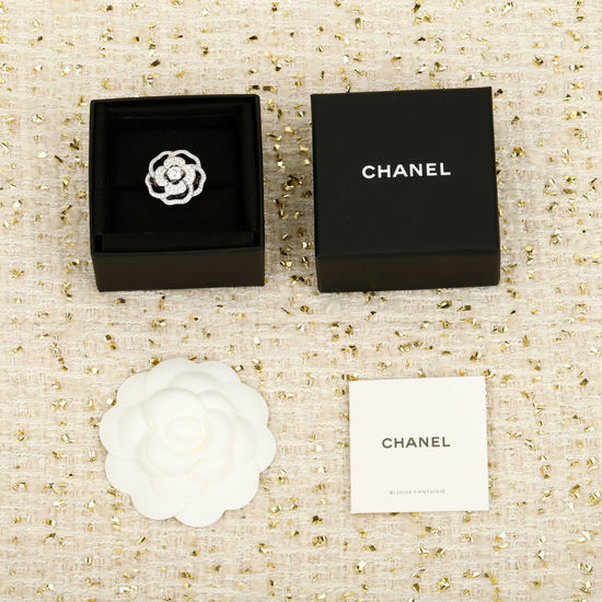 Chanel Camellia Hollow Pavé Diamond Ring