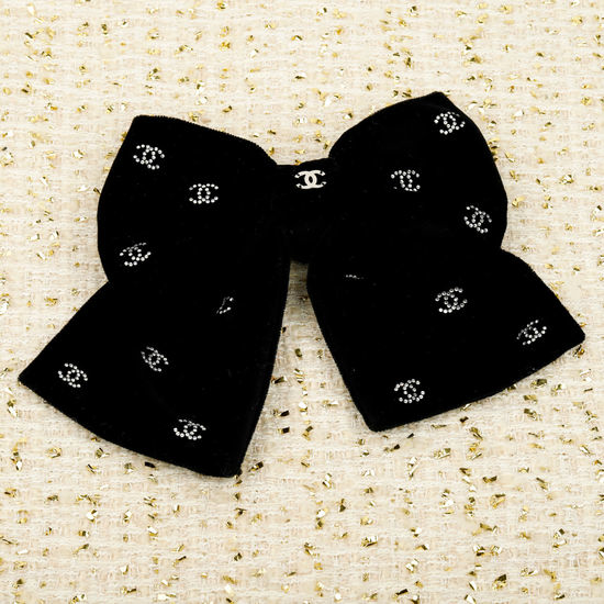 Chanel Velvet Bow Hair Clip with Rhinestones