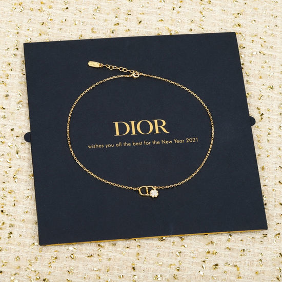 Christian Dior CD Mother of Pearl Clover Pendant Necklace