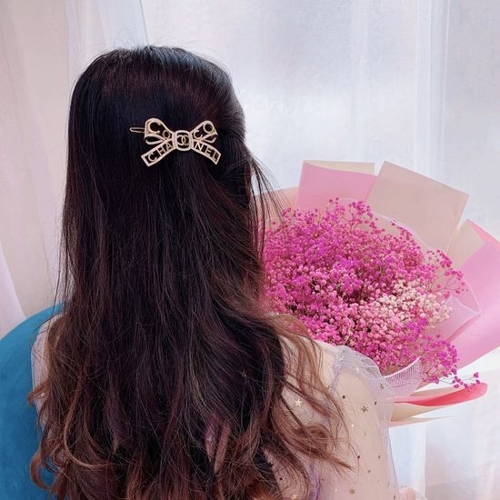 Chanel Letter Hollow Bow Hair Clip
