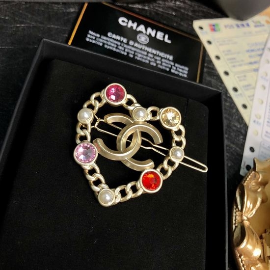 Chanel Heart Colorful Rhinestone Hair Clip