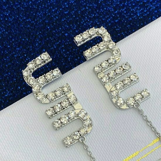 Miu Miu Sparkling Full Diamond Letter Drop Earrings