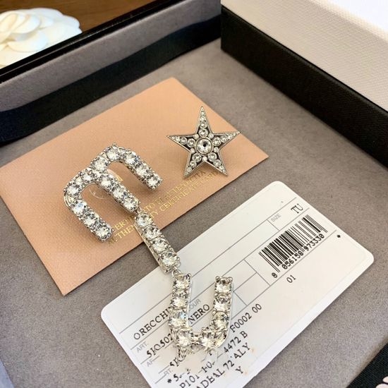 Miu Miu Sparkly Rhinestone Asymmetric Star Earrings