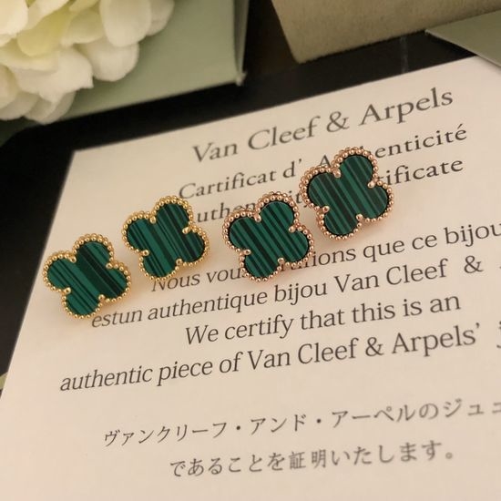 Van Cleef & Arpels VCA Malachite Single Flower Stud Earrings