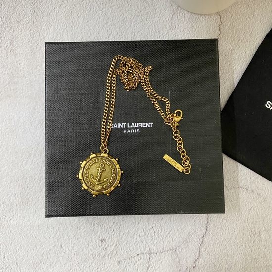 Yves Saint Laurent YSL Vintage Badge Pendant Long Necklace