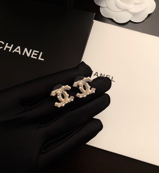Chanel Classic Pearl Letter Stud Earrings