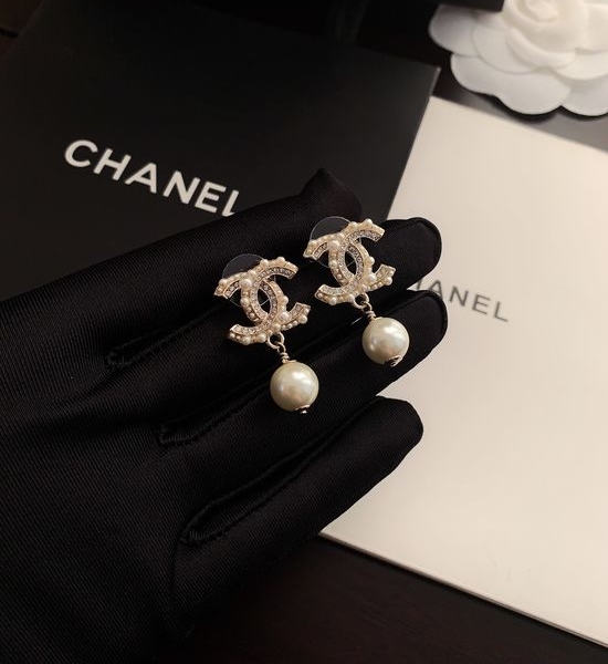 Chanel Pearl Letter Drop Earrings