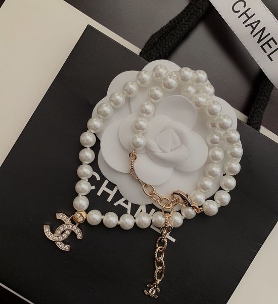 Chanel Full Pearl Letter Pendant Necklace