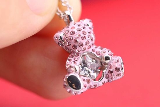 Swarovski Pink Diamond Teddy Bear Clavicle Necklace