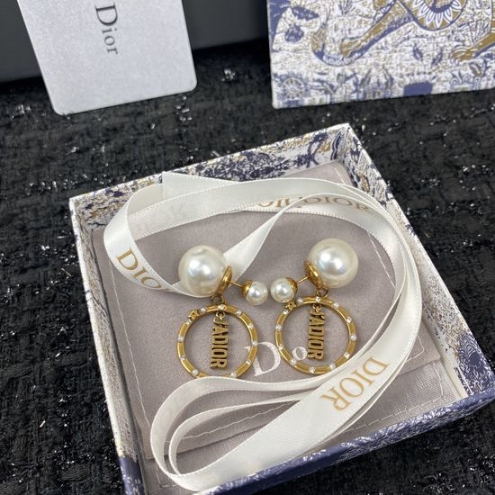 Christian Dior CD Rhinestone Inlaid Simple Stud Earrings