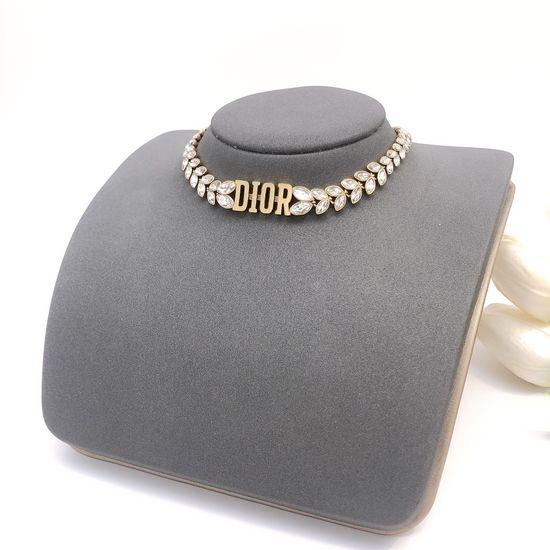 Christian Dior CD Olive Leaf Rhinestone Pendant Necklace
