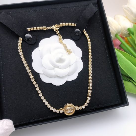 Chanel Crystal Button Necklace Dress Accessory