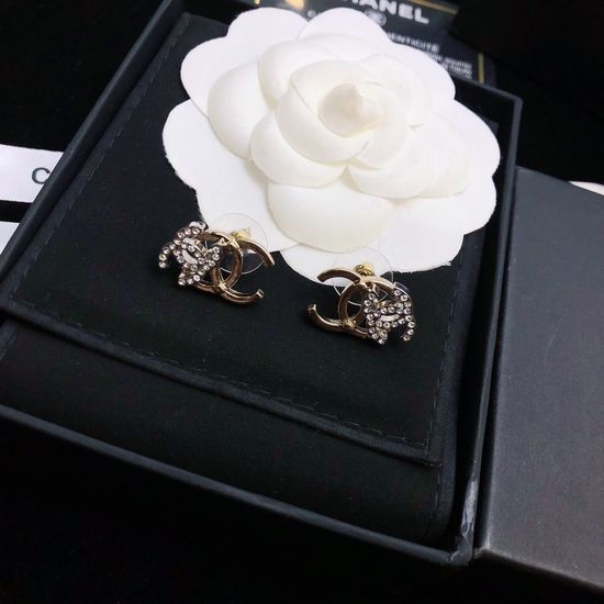 Chanel Classic Logo Diamond Stud Earrings