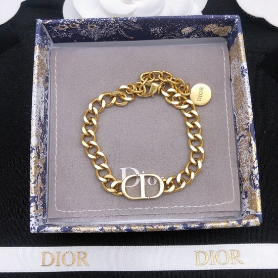 Christian Dior CD Smooth Thin Chain Necklace Bracelet with Crystal