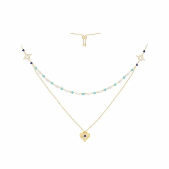 Apm monaco Blue Gem Double Chain Pendant Necklace