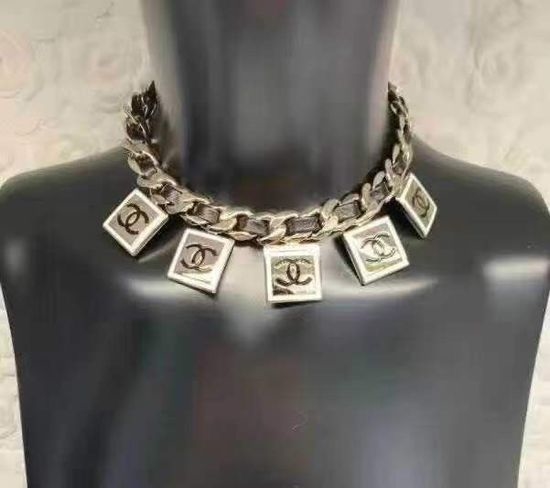 Chanel Leather Chain Square Pendant Necklace
