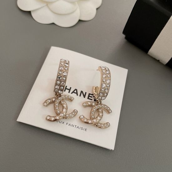 Chanel Checkered Beaded Dangle Earrings