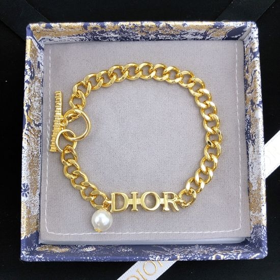 Christian Dior CD Elegant Pearl Charm Chain Bracelet