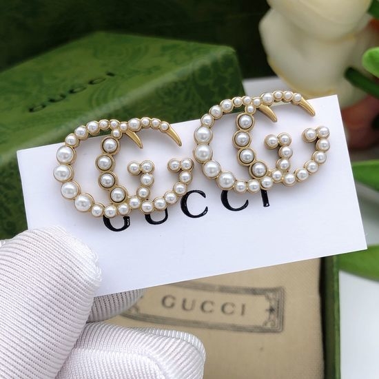 Gucci Beaded 925 Silver Needle Stud Earrings