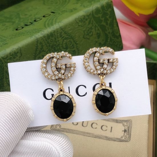 Gucci Double Letter Logo Stud Earrings Gem Decor