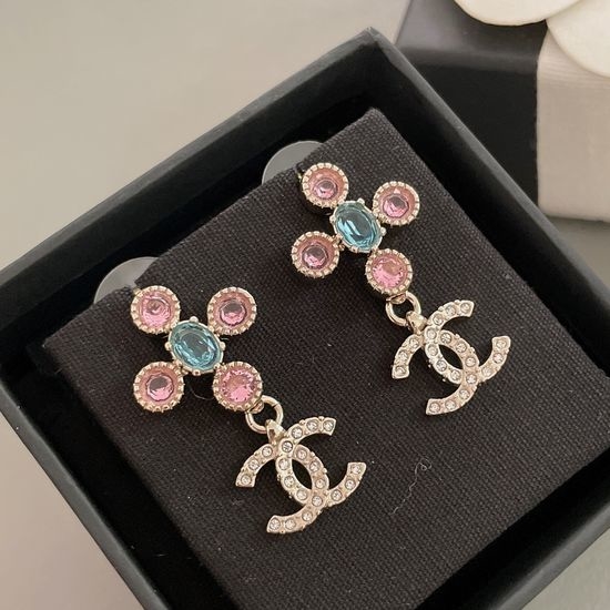 Chanel Crystal Cross Drop Earrings