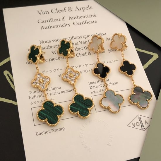 Van Cleef & Arpels VCA Natural Stone Clover Stud Earrings