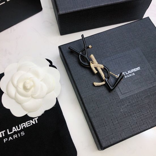 Yves Saint Laurent YSL Single Row Crystal Elegant Brooch
