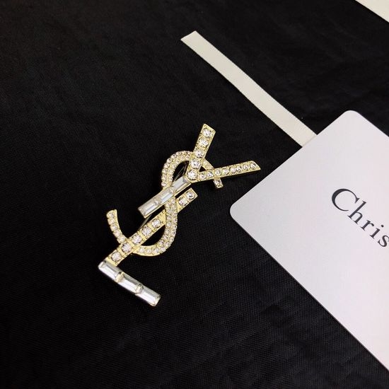 Yves Saint Laurent YSL Exquisite Plated Brooch with Sparkling Details