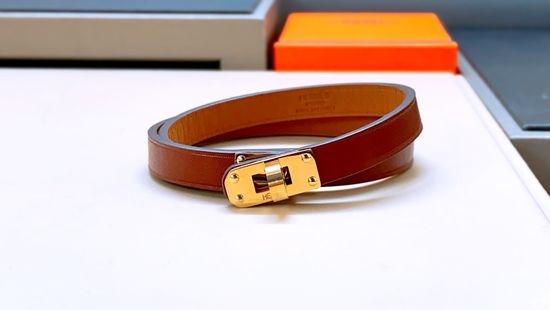 Hermes Narrow Plain Leather Cross Bracelet