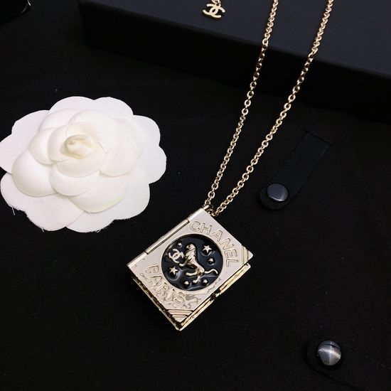 Chanel Elegant Enamel Book Pendant Necklace