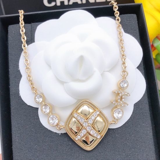 Chanel Quilted Pattern Brass Necklace
