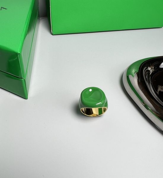 Bottega Veneta BV Green Glaze Silver Plated Ring