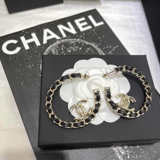 Chanel Crystal Leather Weave Stud Earrings Timeless Jewelry