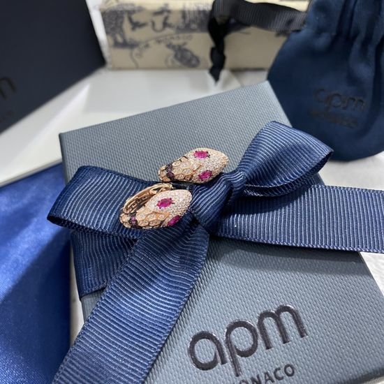 Apm monaco Ruby Snake Shape Rose Gold Stud Earrings