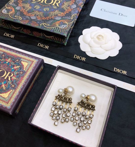 Christian Dior CD Beaded Letter Stud Earrings