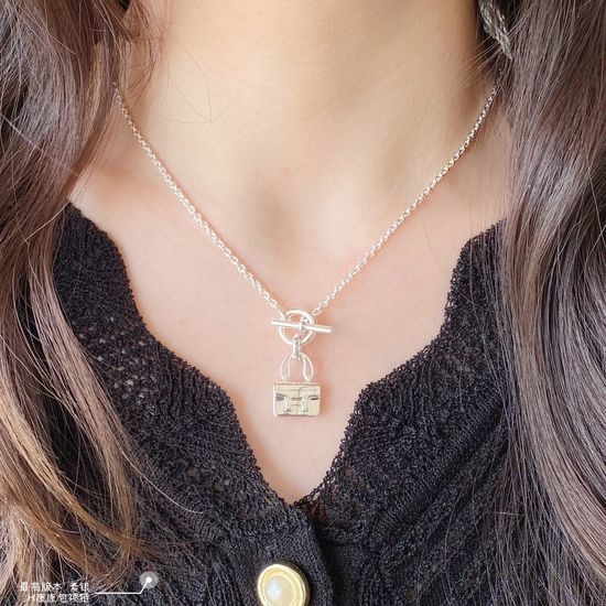 Hermes Sterling Silver Bag Pendant Necklace