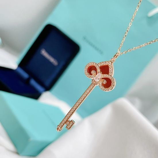 Tiffany & Co. Carnelian Full Diamond Key Necklace