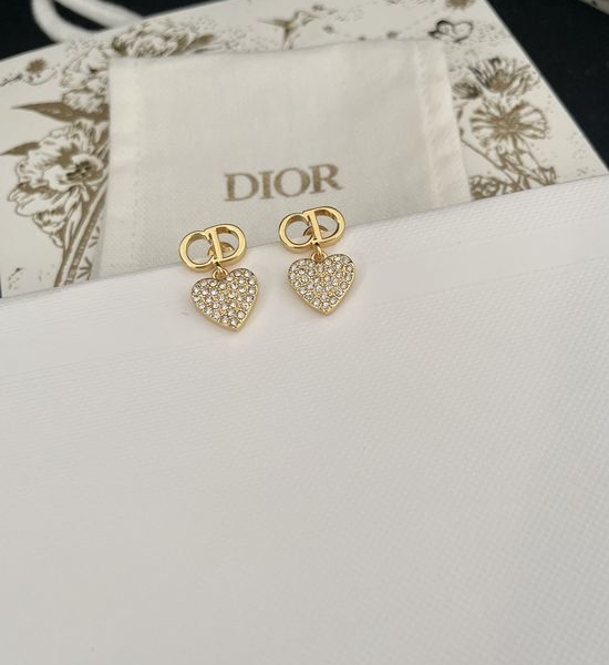 Christian Dior CD Mini Heart Rhinestone Stud Earrings Premium Material