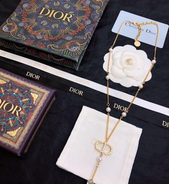 Christian Dior CD Pearl Water Drop Adjustable Necklace