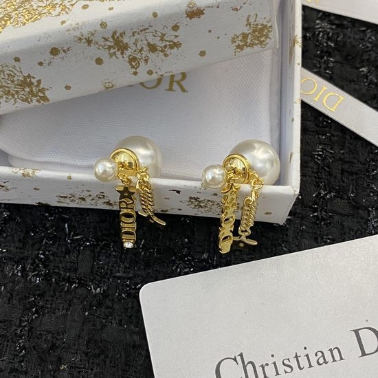 Christian Dior CD Rhinestone Plated Stud Earrings Stylish Jewelry