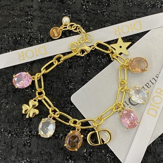 Christian Dior CD Tassel Gemstone Inlaid Delicate Bracelet
