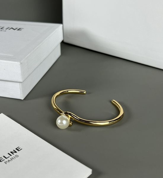 Celine Pearl Decorated Brass Bangle