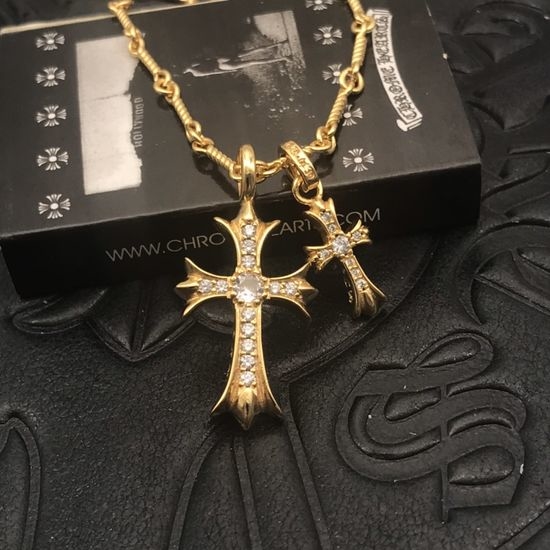 Chrome Hearts Dual Cross Pendant Golden Necklace