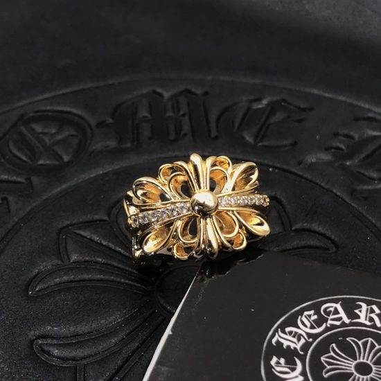 Chrome Hearts Diamond Inlaid Cross Pattern Open Ring