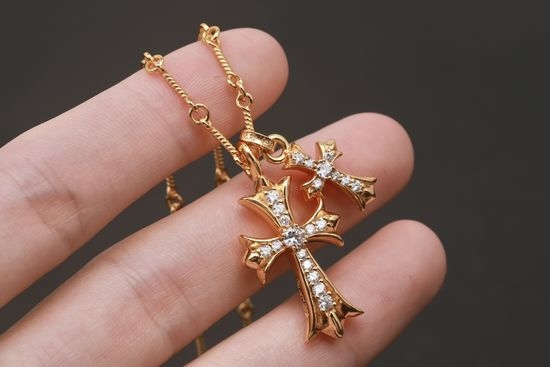 Chrome Hearts Gold Plated Double Cross Pendant Necklace
