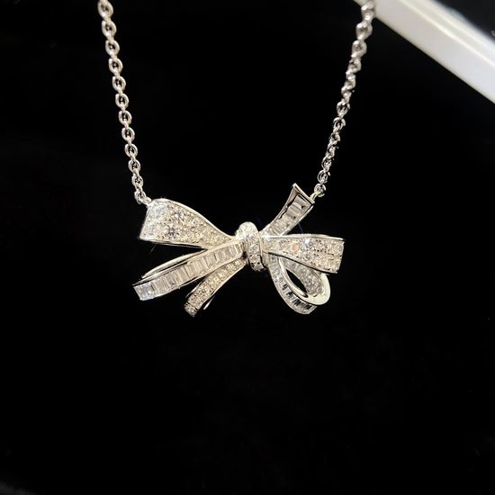Graff Bow Knot Diamond Silver Necklace